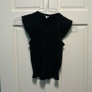 Francesca’s Black Mock Neck Flutter Sleeve Top